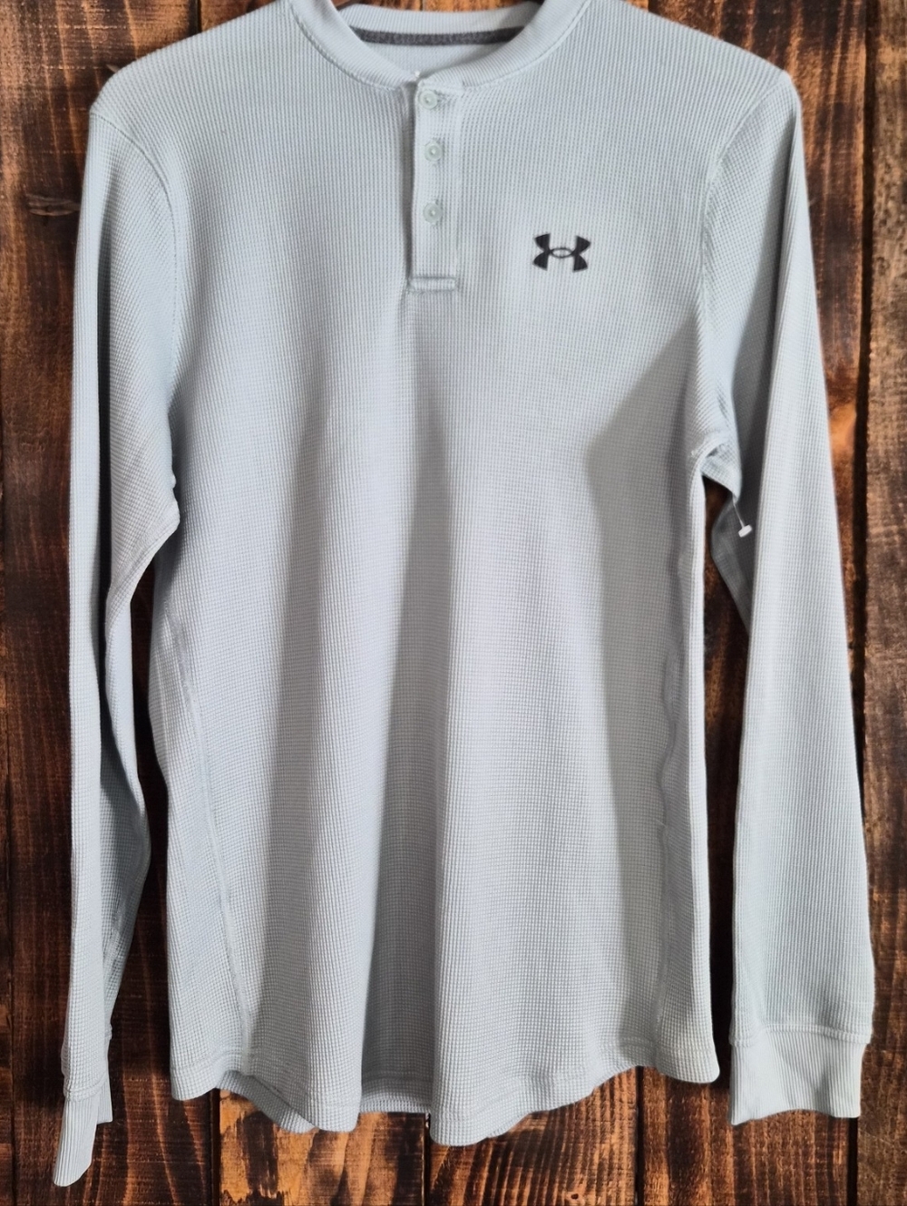Under Armour Waffle Knit Henley Shirt Mens Small Gray Thermal Long Sleeve
